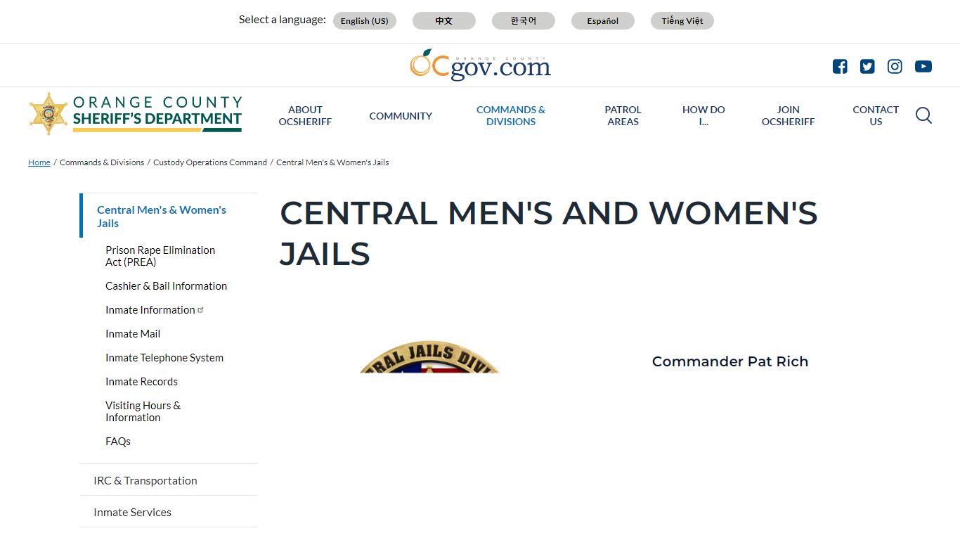 Central Men's and Women's Jails | Orange County California - Sheriff's ...